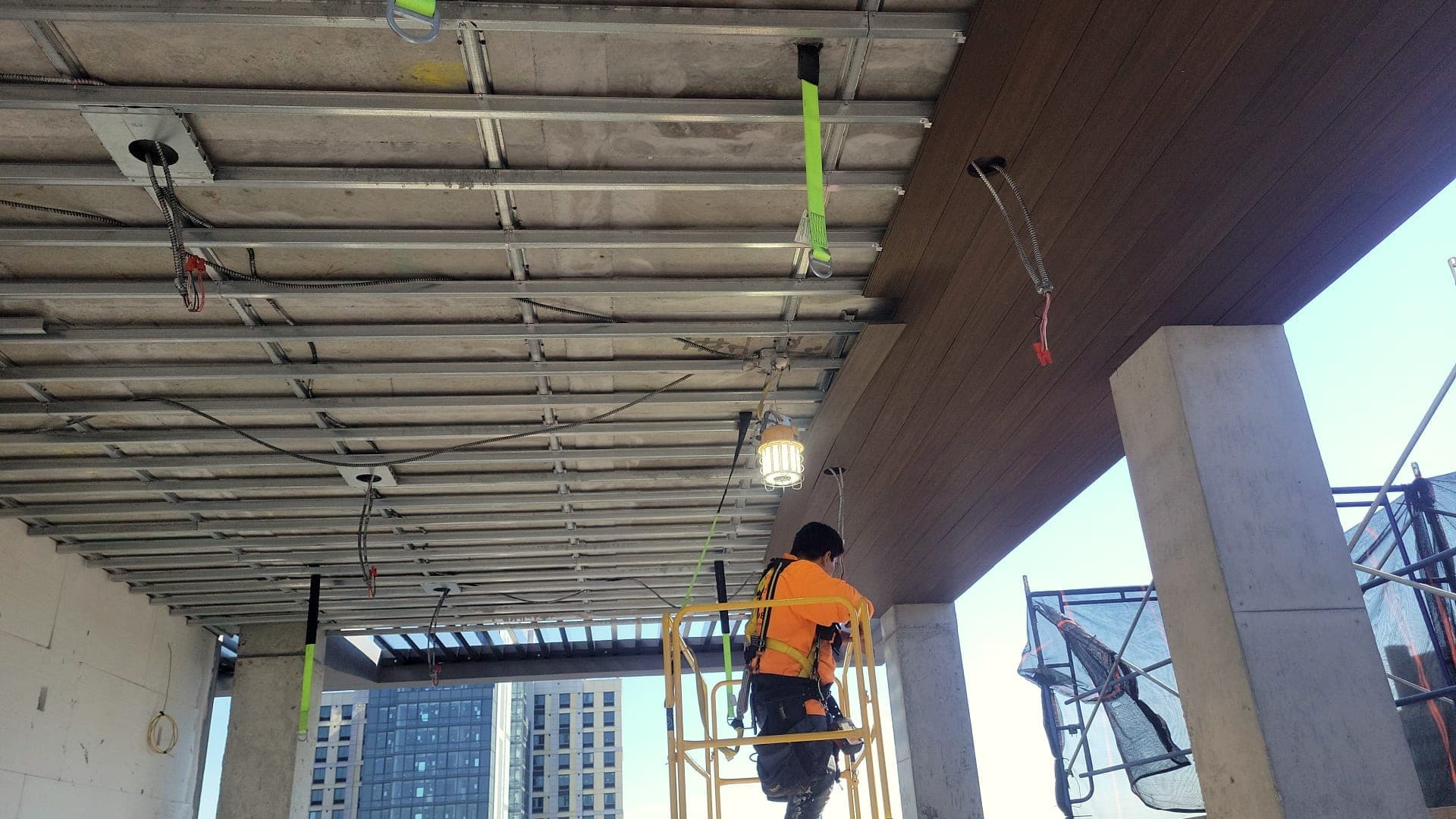 Suspended Wood Soffit — after: Finished wood soffit installed