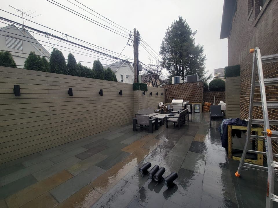 Brick-Walled Backyard — Full yard with outdoor kitchen