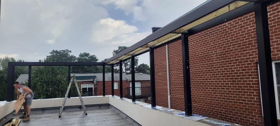 East 59th Facade & Pergola — Pergola steel frame going up