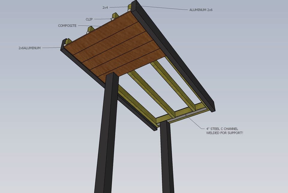 East 59th Facade & Pergola — 3D pergola structural diagram
